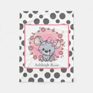 Manta Polar Ratón lindo con puntos gris/blancos, personalizado