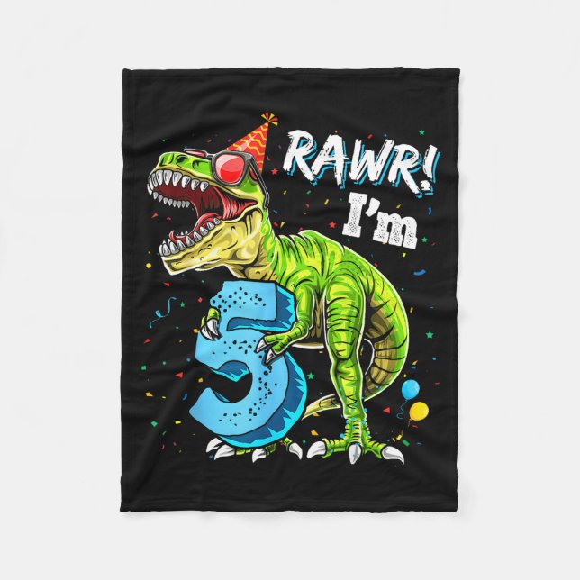 Manta Polar Rawr I'm 5 5th Birthday T Rex Dinosaur Funny Party (Anverso)
