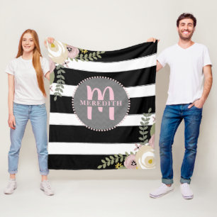 Manta Polar Raya floral polvorienta con monograma de Boho