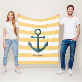 Manta Polar Rayas amarillas y ancla azul