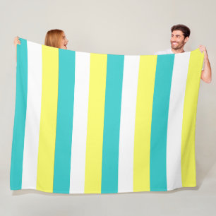 Manta Polar Rayas azul Aqua, amarillo limón y blanco