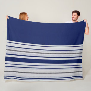 Manta Polar Rayas azules y blancas con acentos negros