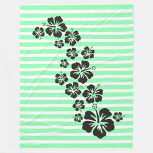 Manta Polar Rayas BG Patrón blanco estrecho + flor de hibisco