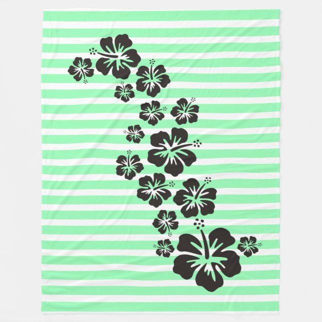 Manta Polar Rayas BG Patrón blanco estrecho + flor de hibisco (Anverso)