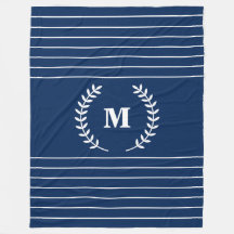 Rayas blancas Monograma azul de la marina Minimali