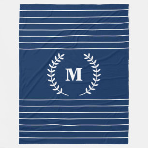 Manta Polar Rayas blancas Monograma azul de la marina Minimali