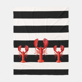Manta Polar Rayas blancas y negras con langosta roja