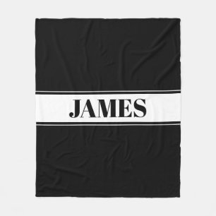 Manta Polar Rayas con nombre personalizado en blanco y negro