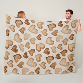 Manta Polar Rayas Corazones Crema Marrón