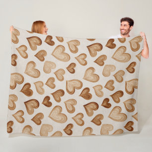Manta Polar Rayas Corazones Crema Marrón