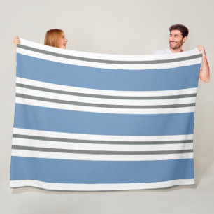 Manta Polar Rayas Costeras Azules Polvorientas y Blancas