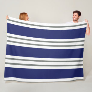 Manta Polar Rayas Costeras de Azul Marino y Blanco
