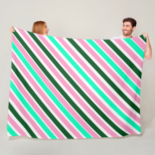 Manta Polar Rayas de caramelo de Navidad rosadas y verdes