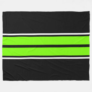 Manta Polar Rayas de Carreras blanco negro brillante Lime Gree