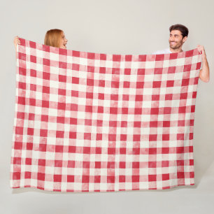 Manta Polar Rayas de Cuadro de Cumpleaños de Crema Roja