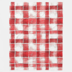 Manta Polar Rayas de Cuadro Escocés Rojo Blanco