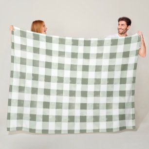 Manta Polar Rayas de Cuadro Escocés Verde Blanco