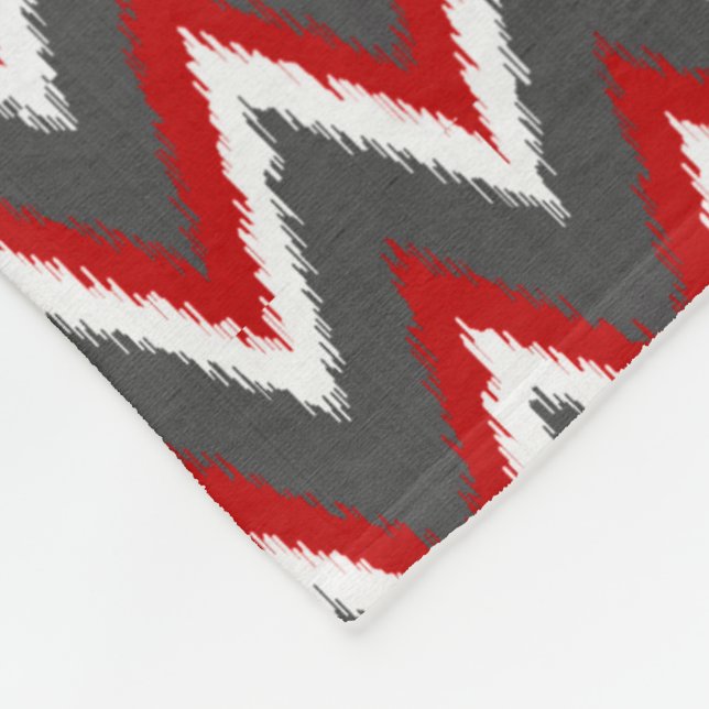 Manta Polar Rayas de Ikat Chevron - rojo, blanco y gris/gris (Esquina)
