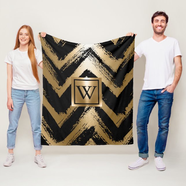 Manta Polar Rayas de pincel negro y dorado (In situ)