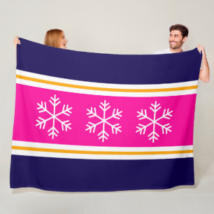 Manta Polar Rayas Estilizadas Rosa Blanco Azul Marino Copos de