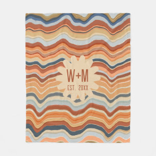 Manta Polar Rayas retro Iniciales terracota Boho Groovy 70