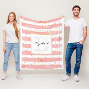 Manta Polar Rayas Rubor rosadas   Monograma Faux Gold Confetti