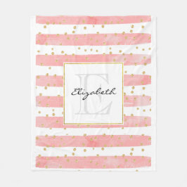 Manta Polar Rayas Rubor rosadas | Monograma Faux Gold Confetti