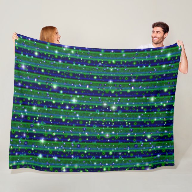Manta Polar Rayas verdes azules con estrellas y gotas de lluvi (In situ)