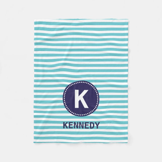 Manta Polar Rayas y azules marinos blancos verde azulados (Anverso)