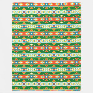 Manta Polar Rayas y formas geométricas naranja verde blanco