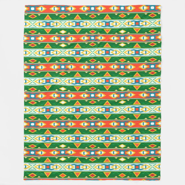 Manta Polar Rayas y formas geométricas naranja verde blanco (Anverso)