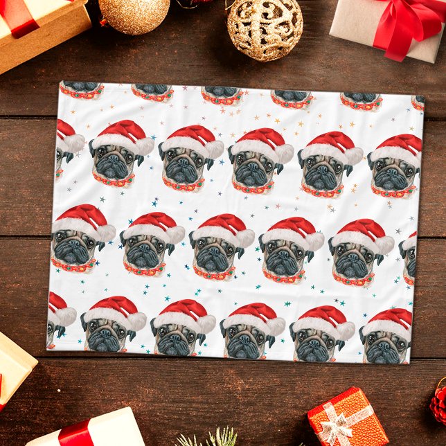 Manta Polar Raza de perro Pug Estrellas de Navidad (Subido por el creador)