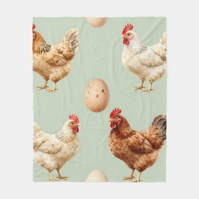 Manta Polar Realistic Chickens Farm Fresh Eggs Pattern (Anverso)
