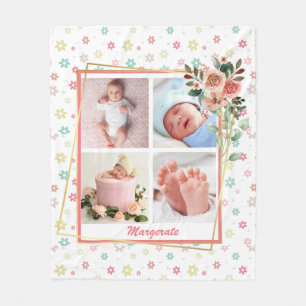 Manta Polar recién nacido de marco floral lindo personalizado 