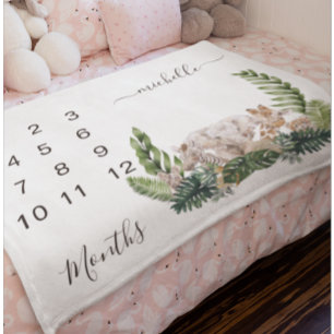 Manta Polar Recién nacido Lápida Selva Animal Keepsake