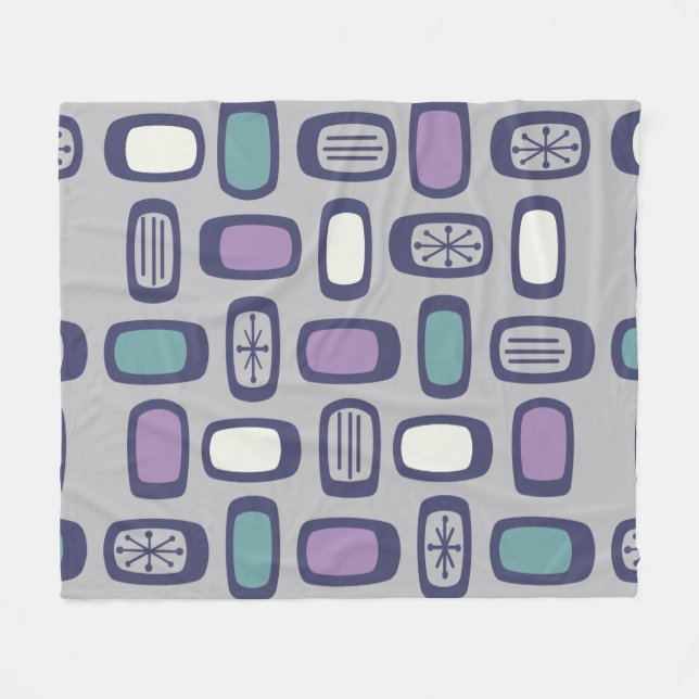 Manta Polar Rectángulos redondeados de MCM de medio siglo Púrp (Frente (Horizontal))