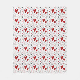 Manta Polar Red and Black Doodle Hearts Love 