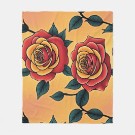 Manta Polar Red And Yellow Roses