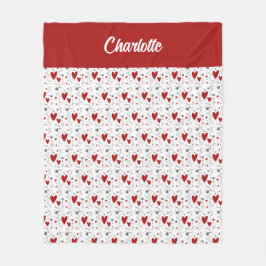 Manta Polar Red Black Doodle Hearts Retro Monogram Name