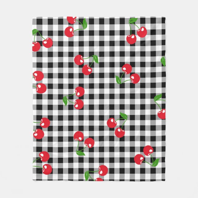 Manta Polar Red Cherry Gingham Black & White Checkered Cosy (Anverso)