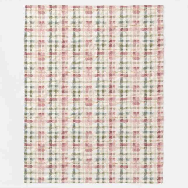 Manta Polar Red Cream Plaid Stripes Birthday (Anverso)