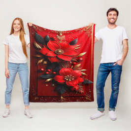Manta Polar Red Flowers Fleece Blanket