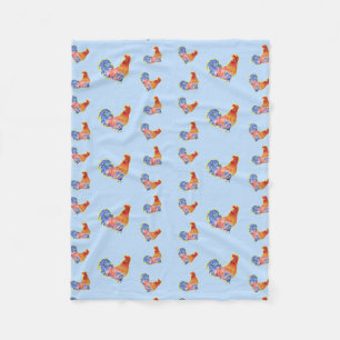 Manta Polar Red Funny Rooster Cockerel Blue and White Spots Fl