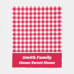 Manta Polar Red Gingham con borde de nombre rojo