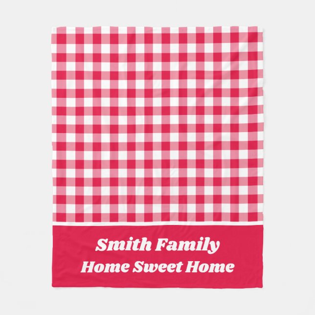 Manta Polar Red Gingham con borde de nombre rojo (Anverso)