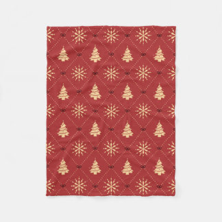 Manta Polar Red Gold Christmas Tree Snowflake Diamond Pattern