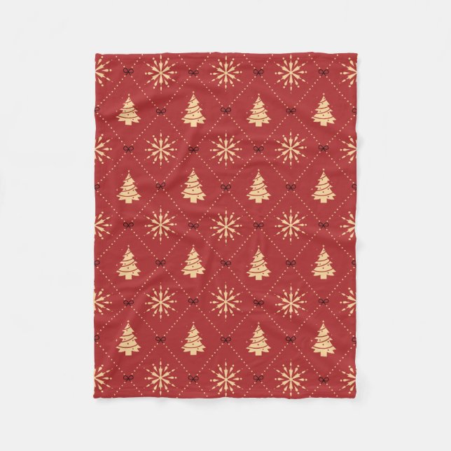 Manta Polar Red Gold Christmas Tree Snowflake Diamond Pattern (Anverso)