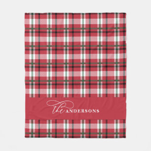 Manta Polar Red green check tartan script personalizado famili