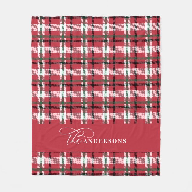 Manta Polar Red green check tartan script personalizado famili (Anverso)