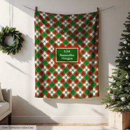 Manta Polar Red Green Checkered Blanket Custom Name Cozy Art